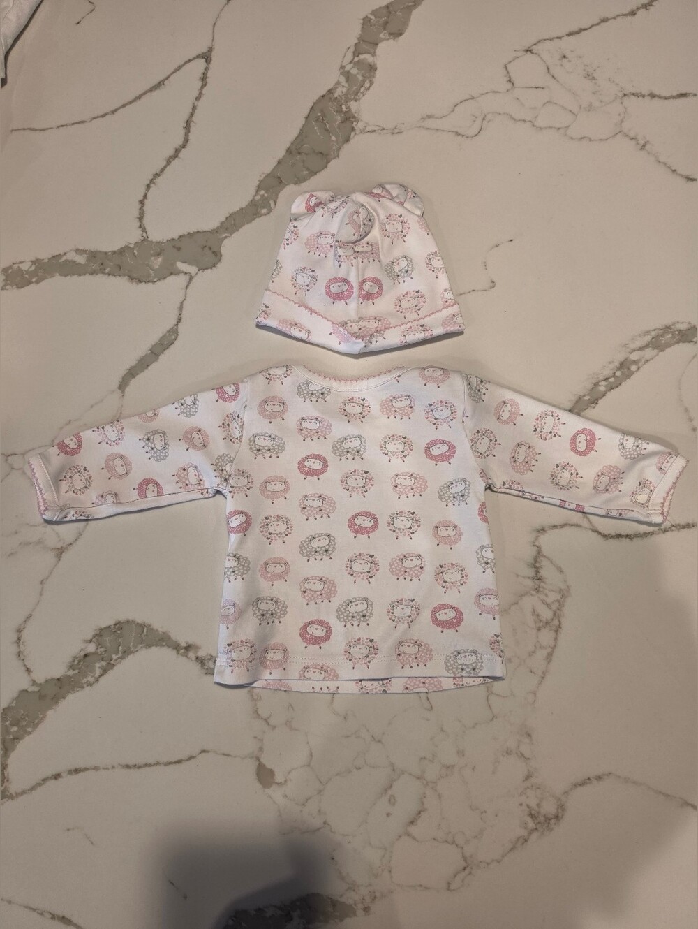 Kissy Kissy Pink & White Sheep Print Top with Beanie
